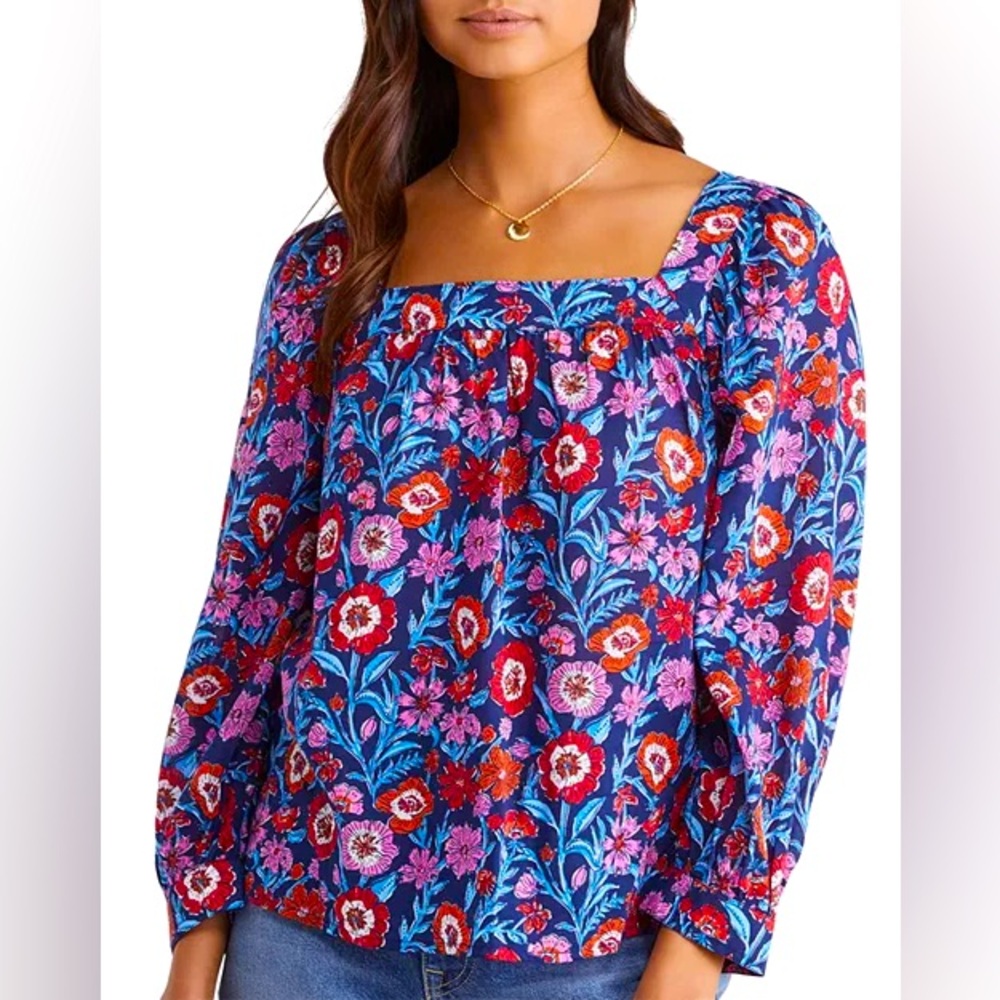 Vineyard Vines Women's Tisbury Floral Square Neck Top Large